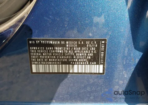 2019 Volkswagen Jetta 1.4T R-Line/1.4T S/1.4T Se from USA, damaged, VIN 3VWC57BU2KM040262